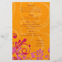 Rosa och orange blom- bröllopmenykort personliga flygblad