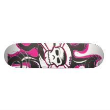 (Rosa och svart) döskalle skateboard,