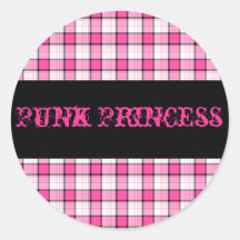 Rosa och svart pläd klistermärke för Punk Princess