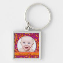 Rosa orange blom- babyfotomall Keychain Nyckelringar