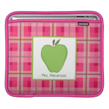 Rosa pläd & grön Apple lärareipad sleeve