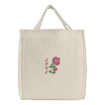 Rosa ros älskar broderad kanfastoto hänger lös broderade tygkassar