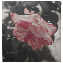 Rosa ros på det svartvita bakgrundsfotoet servetter med tryck