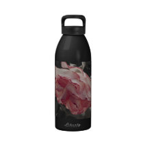 Rosa ros på det svartvita bakgrundsfotoet vattenflaska
