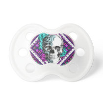 Rosa skalle för Aztec på stam- PIXELmodell pacifiers