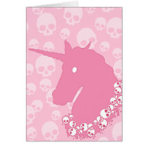 Rosa Unicorn med döskallar Hälsnings Kort