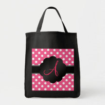 Rosa vitpolka dots för Monogram Tygkasse
