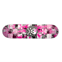 Rosapilbågeskalle Skateboard Decks