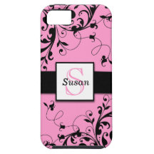 Rosasvarten virvlar runt det initiala fodral för i iPhone 5 Case-Mate skydd