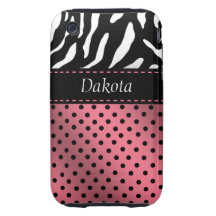 Rosor för iphone case för sebrapolka dotspersonlig iPhone 3 tough cover