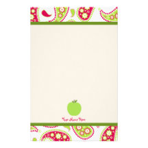 Rosor & grön Paisley Apple lärarebrevpapper