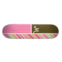 Rosor & Seafoam Gren randar; Randigt Skateboard Deck
