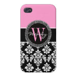 Rosor svart damast ditt initialt, ditt namn iPhone 4 cases
