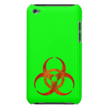 Rostigt rött & orange Biohazardsymbol på neongrönt Barely There iPod Skal
