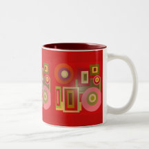 rött cirklar och kvadrerar kaffe mugg