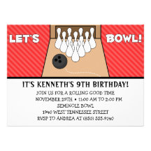Rött - läckert låt oss bowla bowlingfödelsedagsfes tillkännagivande