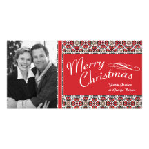 Rött och svart julfotokort för utsmyckad elegans