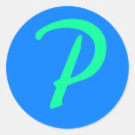 ROYALET PISTACCHIO MÄRKA MED SINA INITIALER "P ", RUND KLISTERMÄRKE
