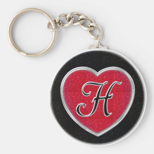 Ruby- och Onyxhjärta Monogrammed Keychain Nyckel Ring