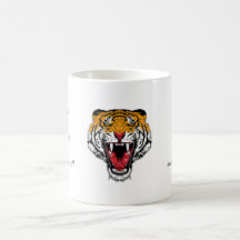 Ryta vild tiger för kallt tecknadtatueringsymbol kaffe kopp