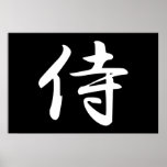 Samurai i japansk Kanji Print