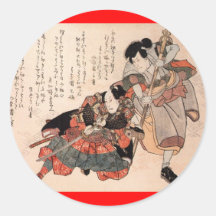 Samurai japanskt måla C. 1800's Runda Klistermärken
