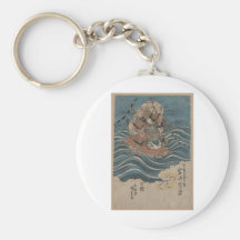 Samurai på hästrygg i vatten circa Japan 1830 Nyckel Ring