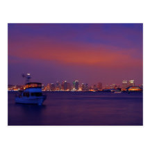 San Diego horisont på solnedgången från hamnön Vykort