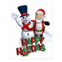 Santa snögubbe, julvykort