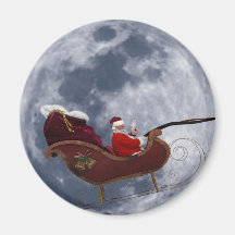 Santas Sleighflyg vid månen Kylskåpsnagnet