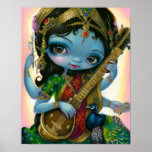 Saraswati som leker TRYCKET för Veena det hinduisk affischer