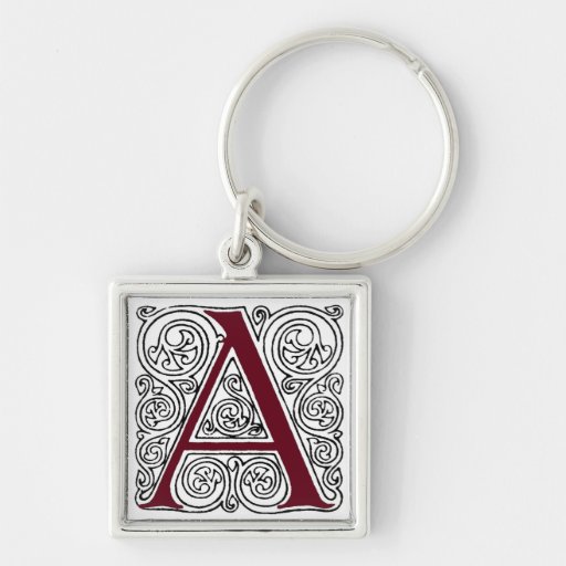 Scharlakansröd Monogram "A" med virvlar runt - Key Nyckel Ringar