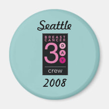 Seattle bröstcancer 3 besättning för dag 2008 magnet för kylskåp