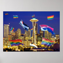 Seattle som flyger prideflaggoraffischen