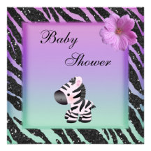 Sebra, blomma & djur tryckglitterbaby shower anpassade inbjudningskort
