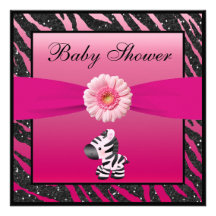 Sebra, Gerbera & djur tryckglitterbaby shower Personliga Inbjudan