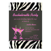 Sebra/rosa martini Bachelorette party Anpassade Inbjudningskort