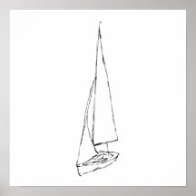 Segelbåt. Skissa i svart och White. Print