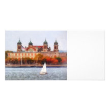 Segelbåt vid den Ellis ön Skräddarsydda Fotokort