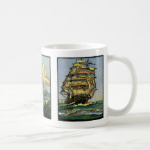 Segla frakten på solnedgång 3 kaffe mugg
