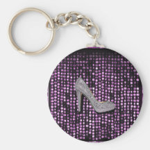 Sequins High Heel shoe purple silver Key Chain