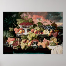 Severin Roesen - Två-Tiered stilleben med frukt Posters