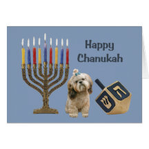 Shih Tzu Chanukah kortmenora Dreidel