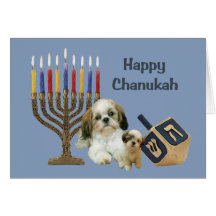Shih Tzu Chanukah kortmenora Dreidel
