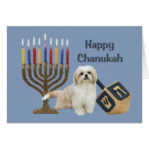 Shih Tzu Chanukah kortmenora Dreidel
