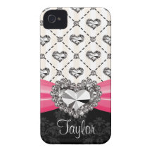 Shock rosa bugar iPhone för diamanthjärtaRhineston iPhone 4 Fodral