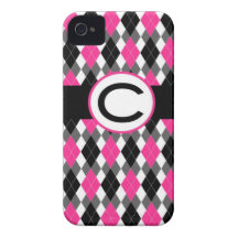 Shock rosa/svart fodral "C " för Argyle iPhone 4/4 iPhone 4 Case-Mate Skydd
