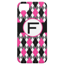 Shock rosa/svart fodral "F " för Argyle iPhone 5, iPhone 5 Skydd
