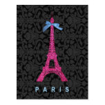 Shock rosaEiffel torn i fauxglitter Vykort