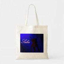Silhouettes av salsadansare med blåttbakgrund tote bag